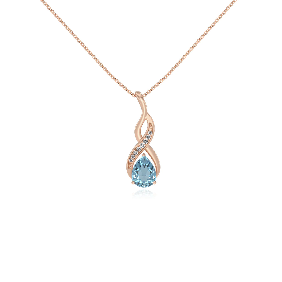 lab grown aquamarine pear solitaire necklaces in rose gold 