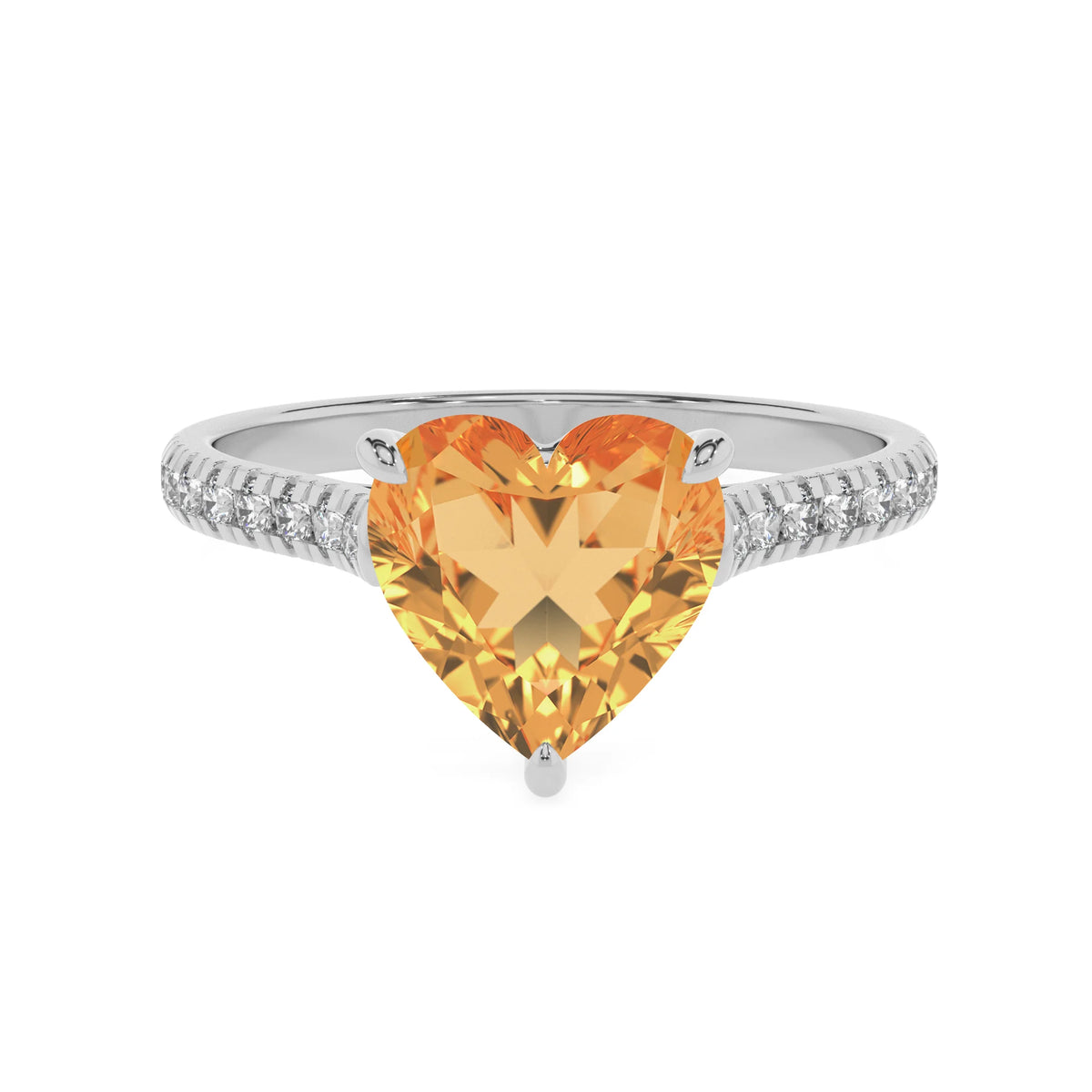 lab grown citrine heart half eternity solitaire engagement rings in sterling silver 