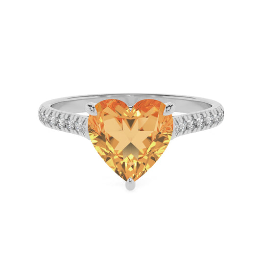 lab grown citrine heart half eternity solitaire engagement rings in sterling silver 