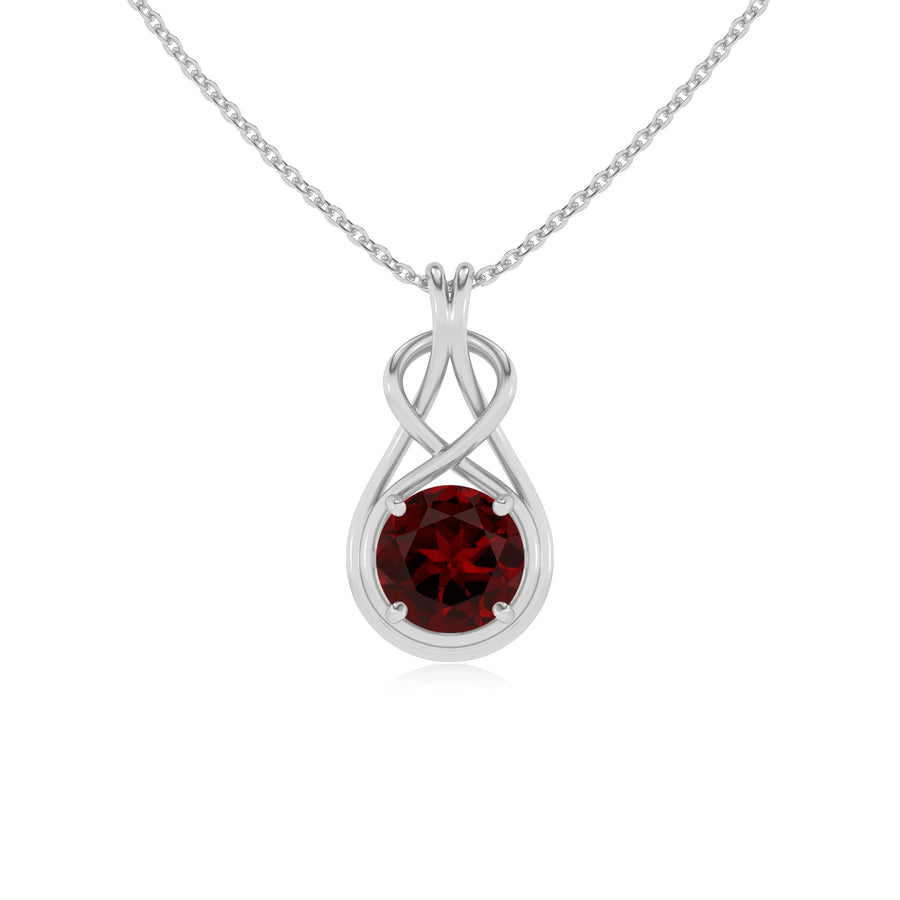 natural garnet round solitaire necklaces in platinum 