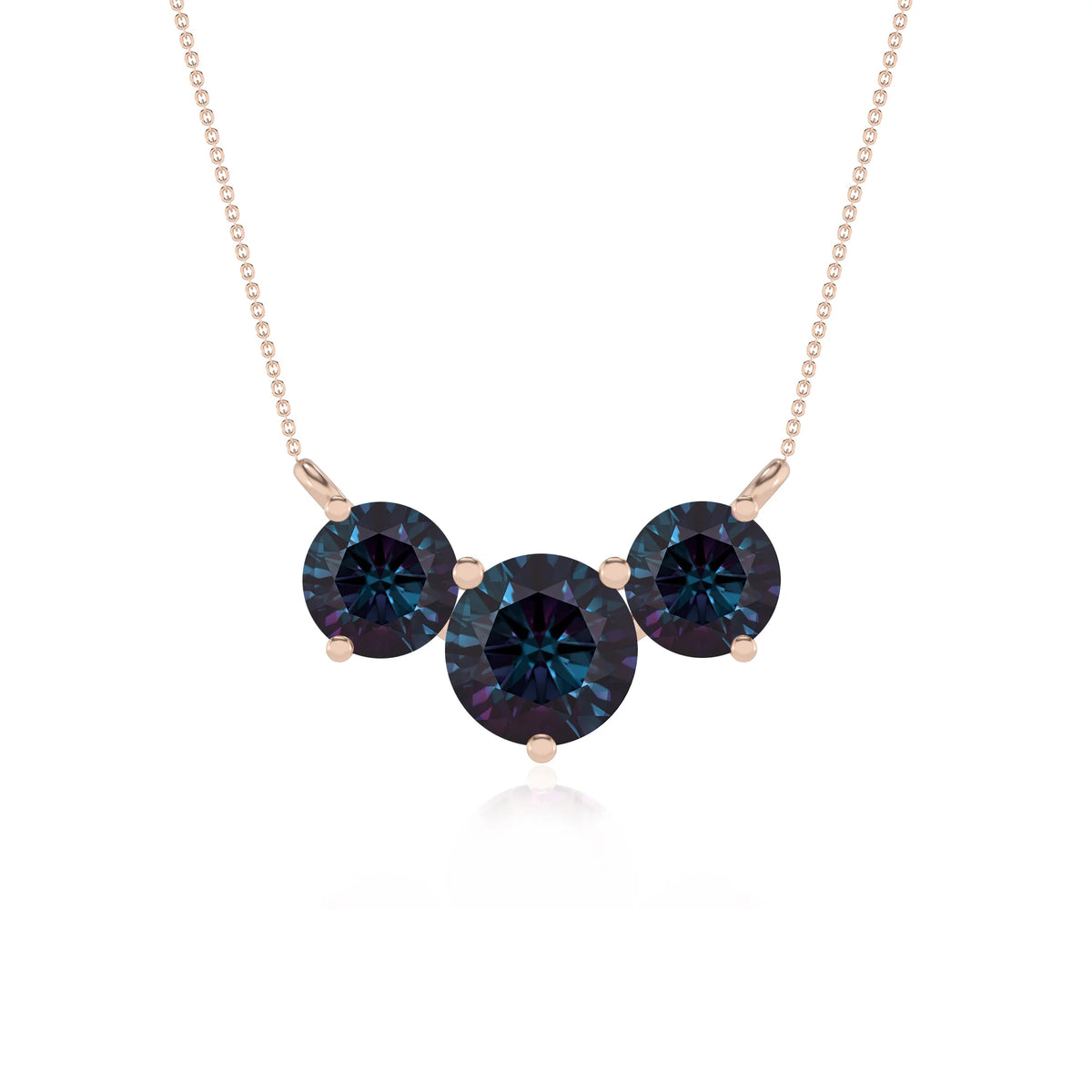 lab grown alexandrite round solitaire v-bale necklaces in rose gold 