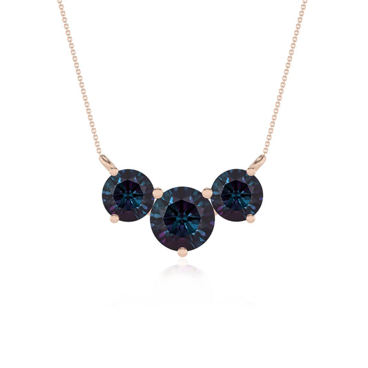 lab grown alexandrite round solitaire v-bale necklaces in rose gold 