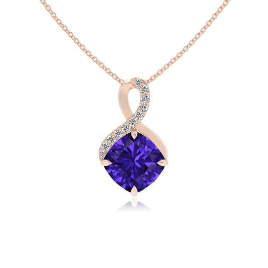 lab grown tanzanite cushion infinity necklaces in rose gold 