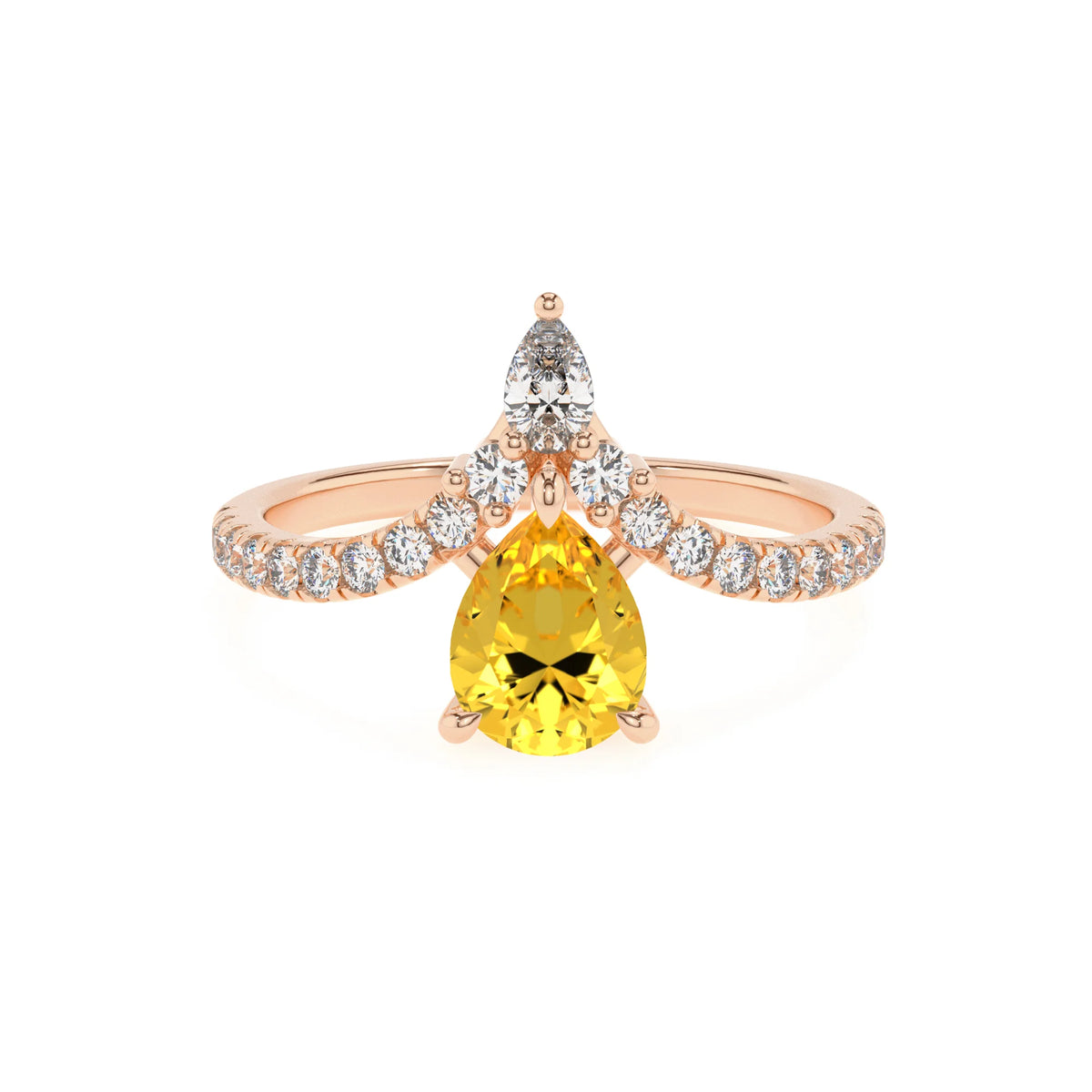lab grown yellow-sapphire pear solitaire rings in rose gold 