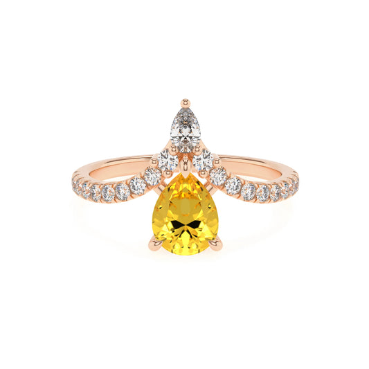 lab grown yellow-sapphire pear solitaire rings in rose gold 