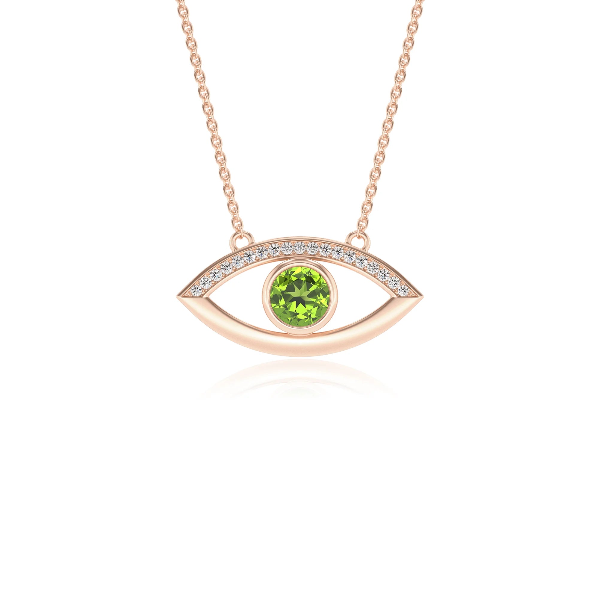 natural peridot round solitaire necklaces in rose gold 