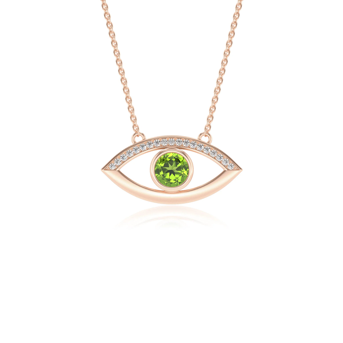 natural peridot round solitaire necklaces in rose gold 