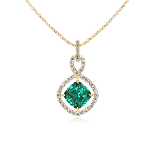 lab grown emerald cushion infinity necklaces in yellow gold 