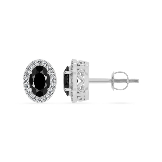 natural black onyx oval stud earrings in platinum 