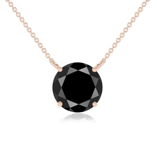natural black-onyx round solitaire necklaces in rose gold 