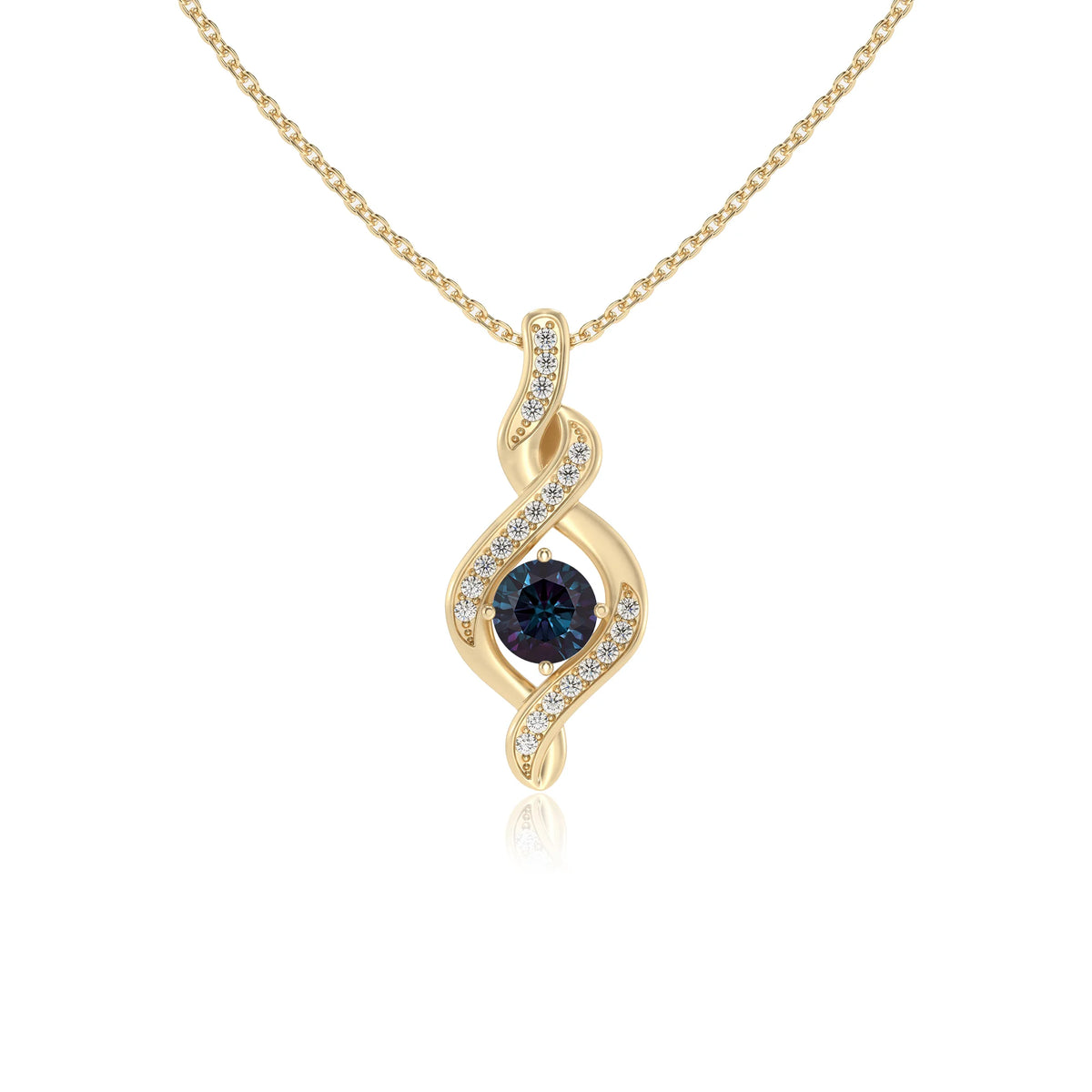 lab grown alexandrite round solitaire necklaces in yellow gold 
