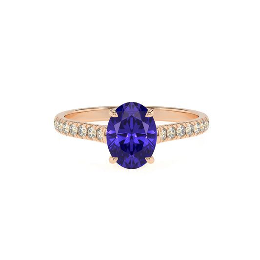 lab grown tanzanite oval half eternity solitaire engagement rings in rose gold 
