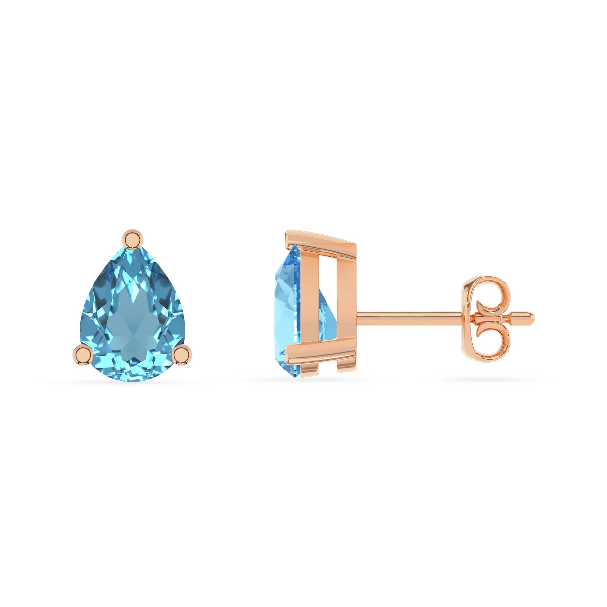 natural swiss blue topaz pear stud earrings in rose gold 