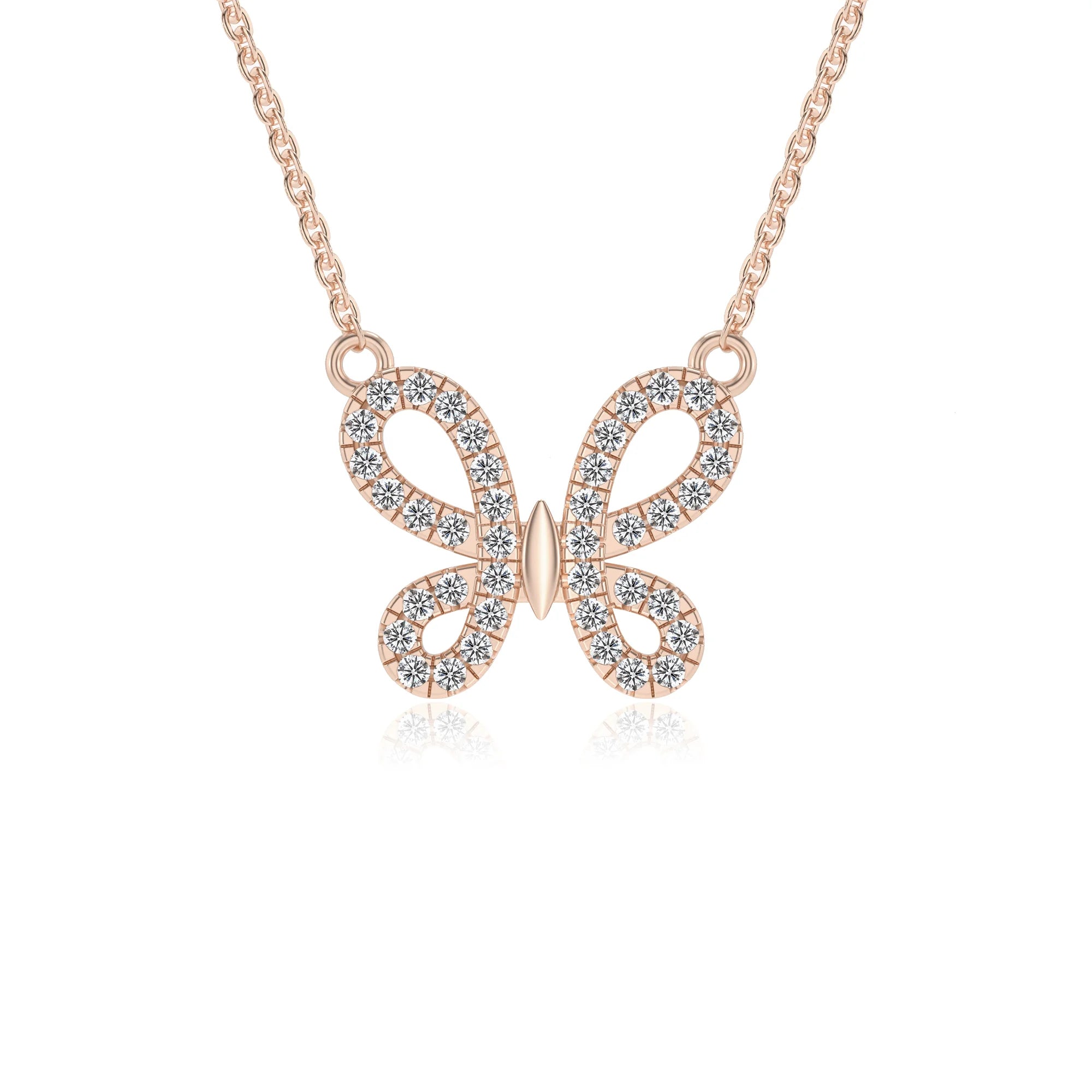 lab grown moissanite round infinity necklaces in rose gold 