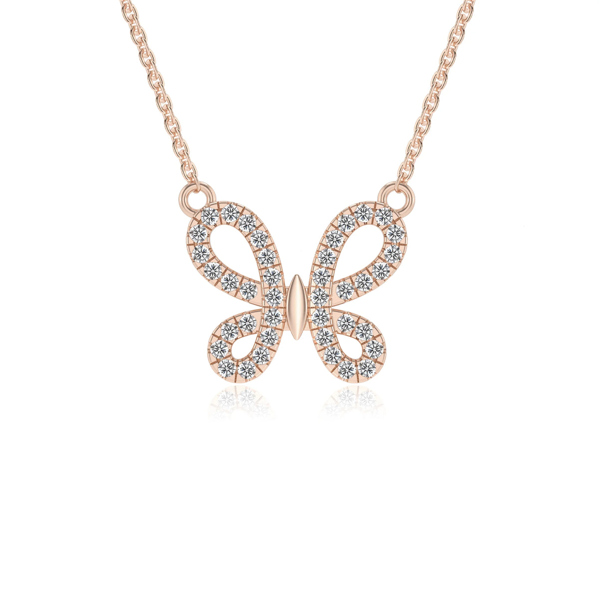 lab grown moissanite round infinity necklaces in rose gold 