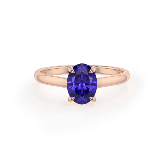 lab grown tanzanite oval solitaire rings in rose gold 