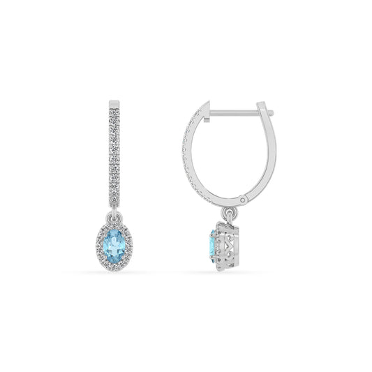 lab grown aquamarine oval drop earrings in white gold 