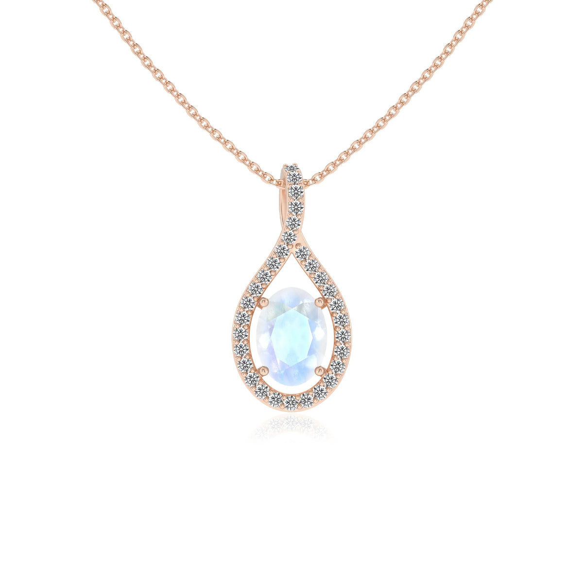 natural rainbow-moonstone oval solitaire necklaces in rose gold 