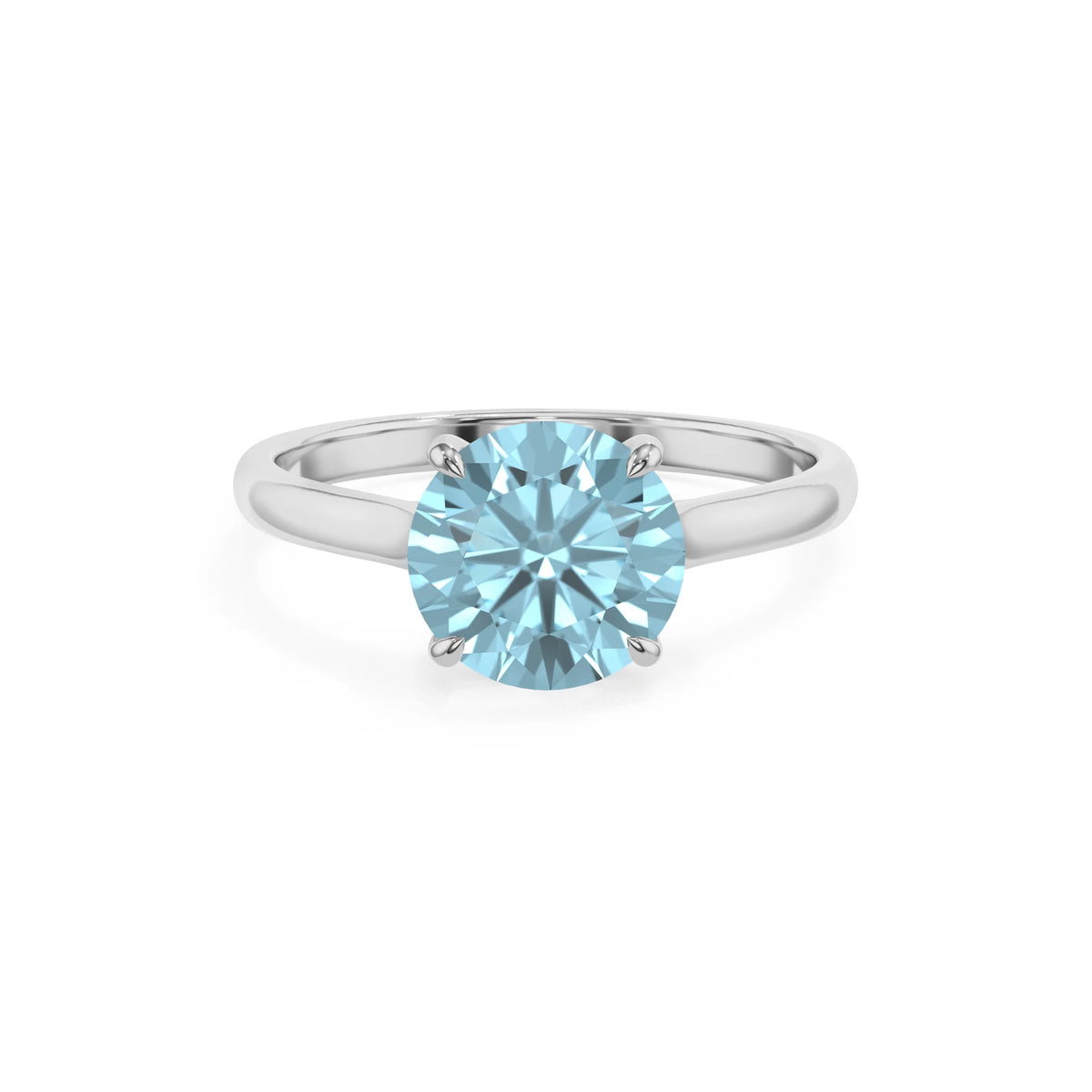 lab grown aquamarine round solitaire rings in sterling silver 