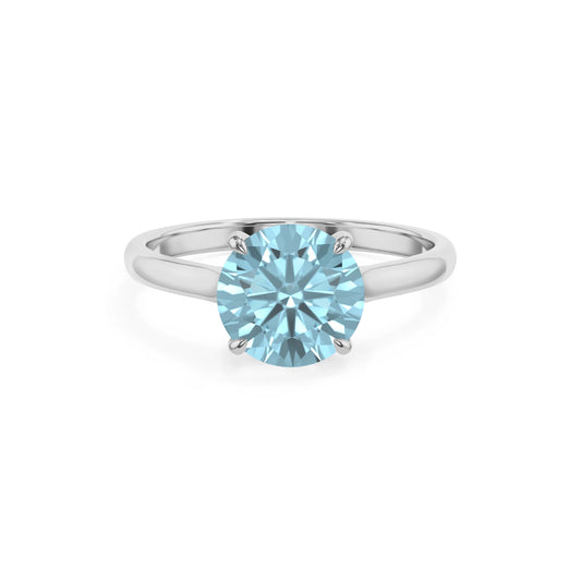 lab grown aquamarine round solitaire rings in sterling silver 