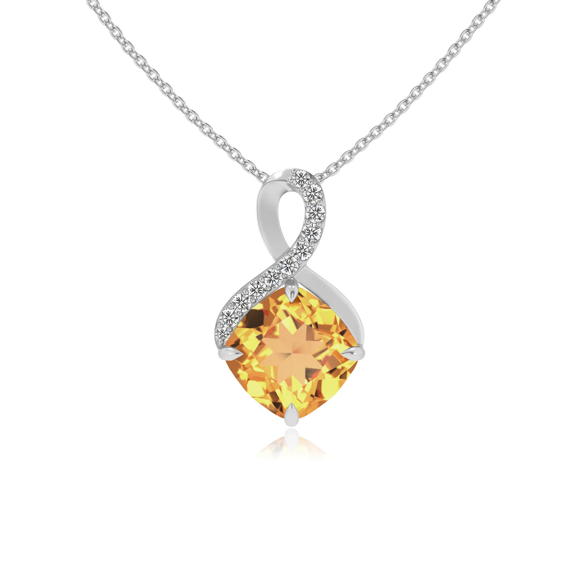 lab grown citrine cushion infinity necklaces in platinum 
