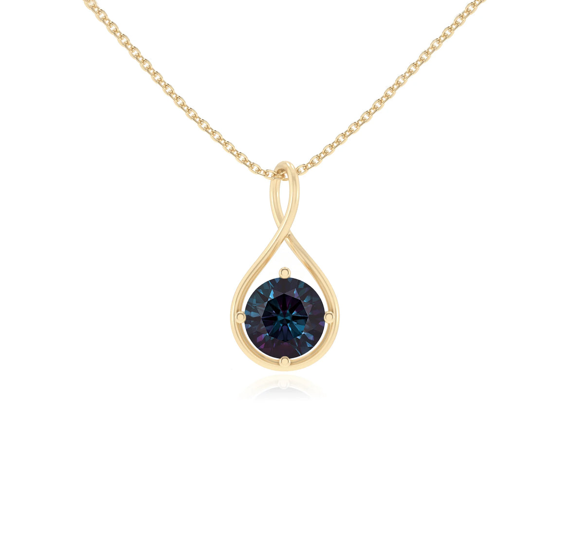 lab grown alexandrite round solitaire necklaces in yellow gold 