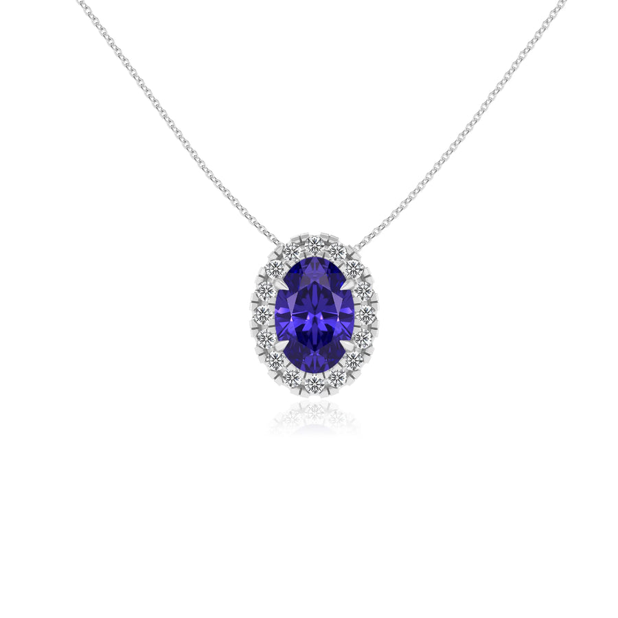 lab grown tanzanite oval solitaire necklaces in white gold 