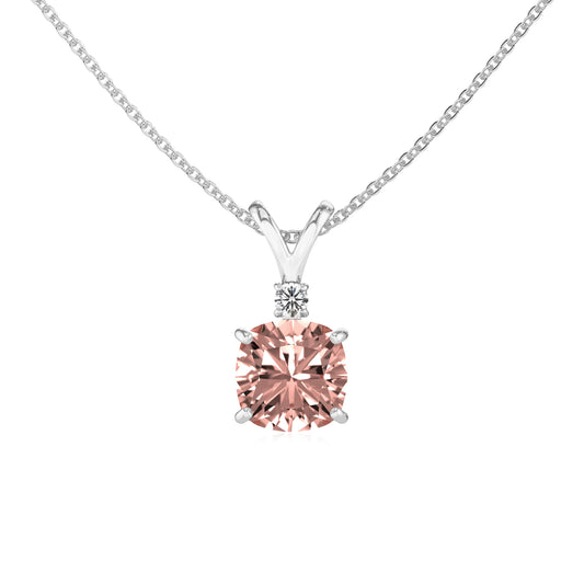 lab grown morganite cushion solitaire v-bale necklaces in sterling silver 