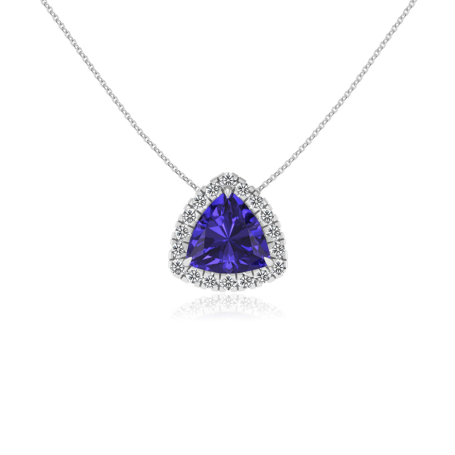 lab grown tanzanite trillion solitaire necklaces in sterling silver 