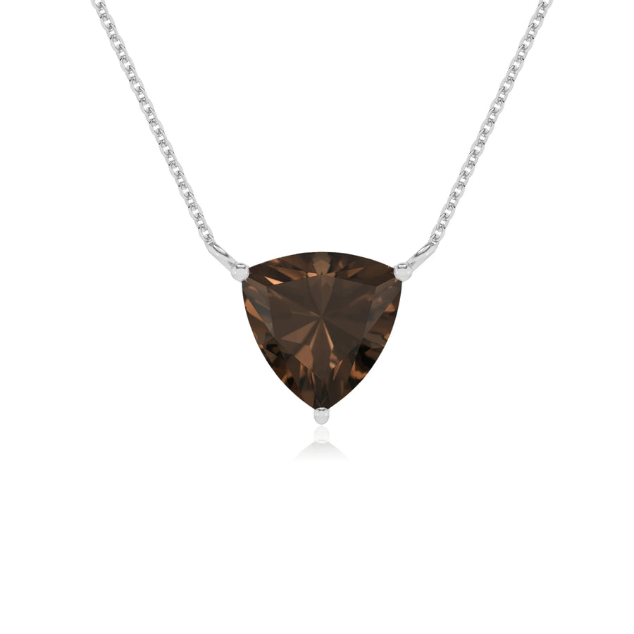 natural smoky-quartz trillion solitaire necklaces in white gold 