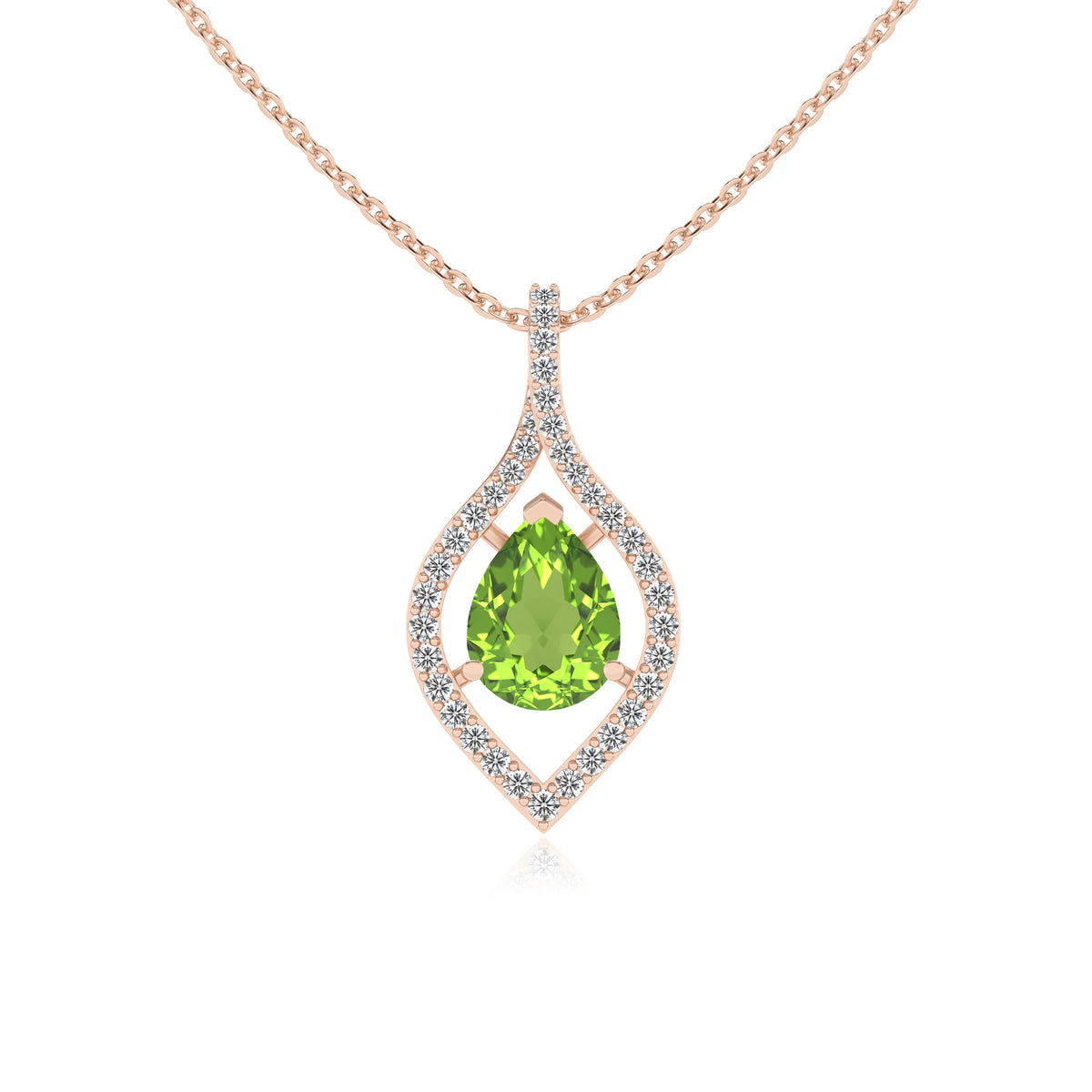 natural peridot pear infinity necklaces in rose gold 