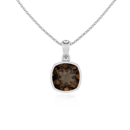 natural smoky-quartz cushion solitaire necklaces in platinum 