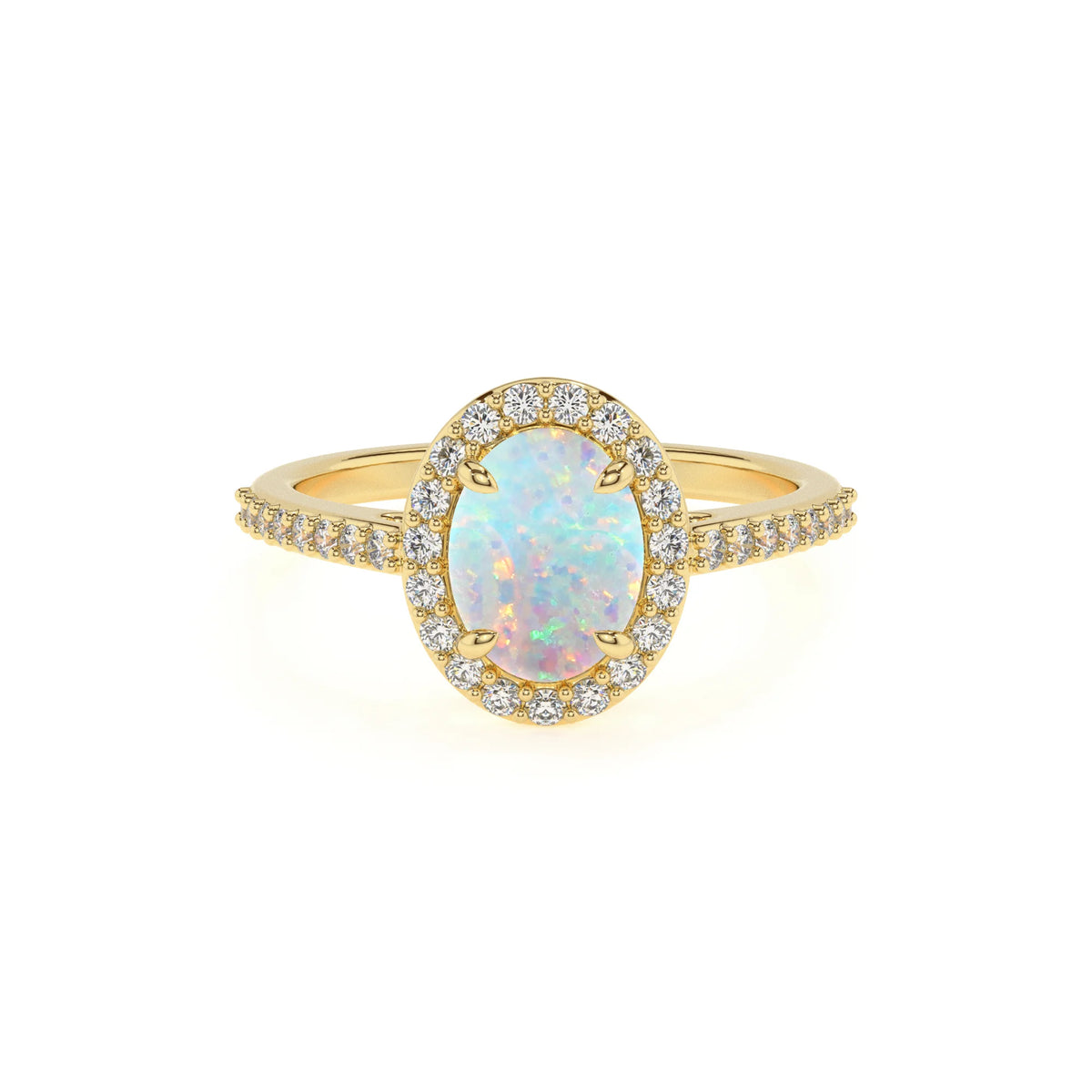 lab grown opal oval solitaire rings in yellow gold 