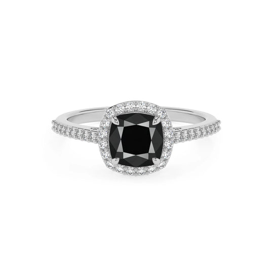 natural black-onyx cushion solitaire rings in sterling silver 