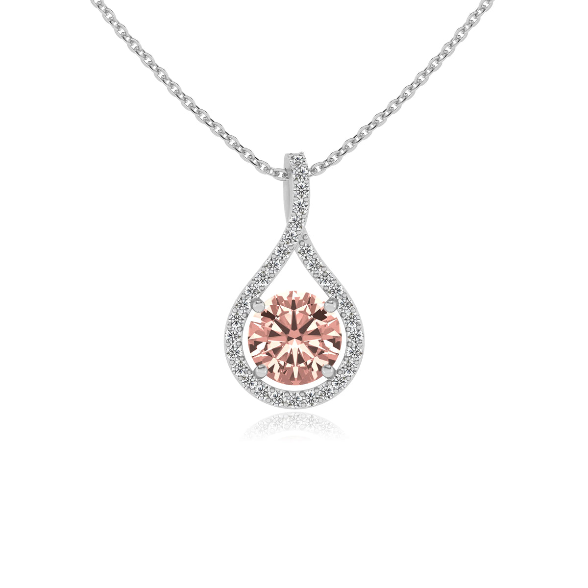lab grown morganite round solitaire necklaces in sterling silver 