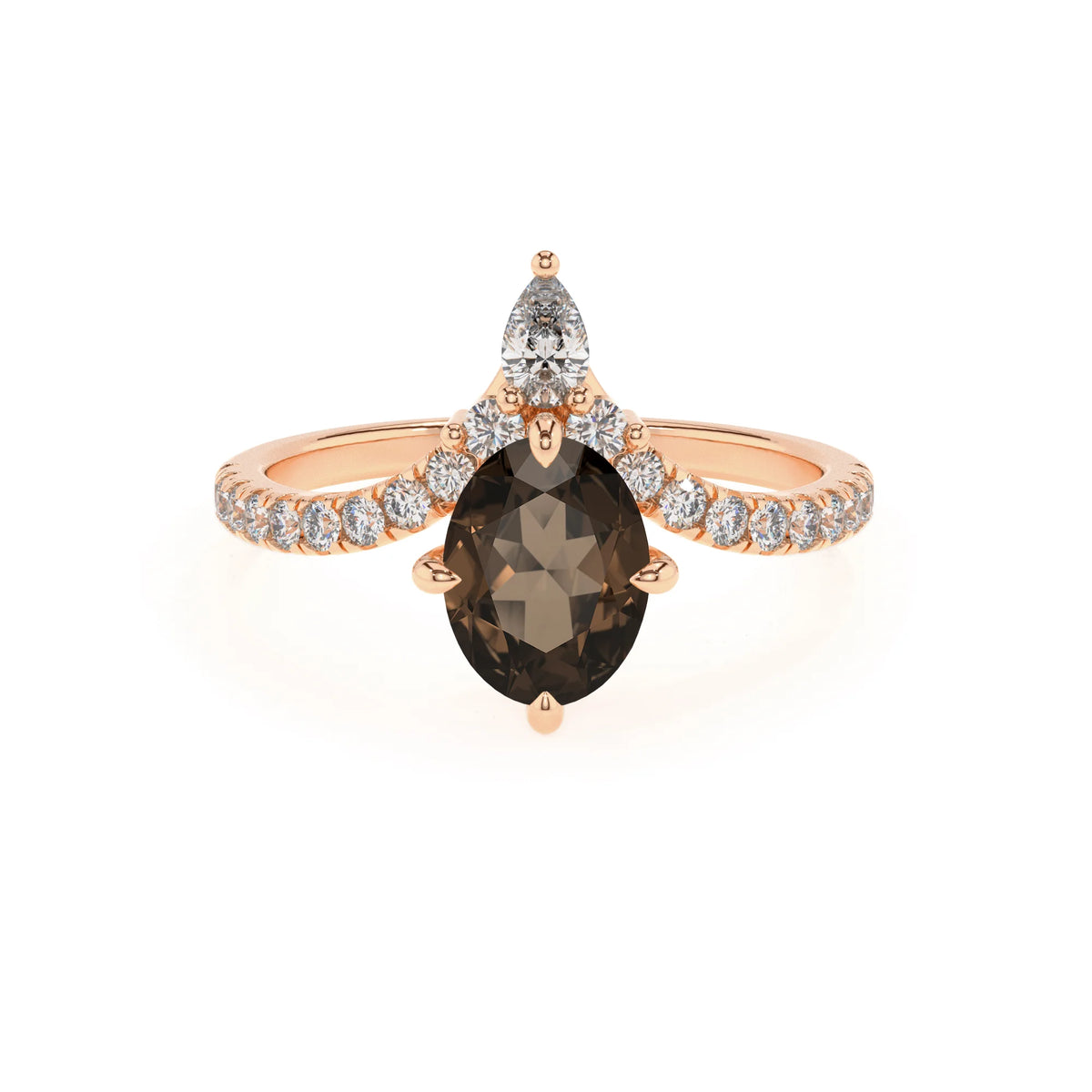 natural smoky-quartz oval solitaire rings in rose gold 