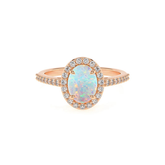 lab grown opal oval solitaire rings in rose gold 