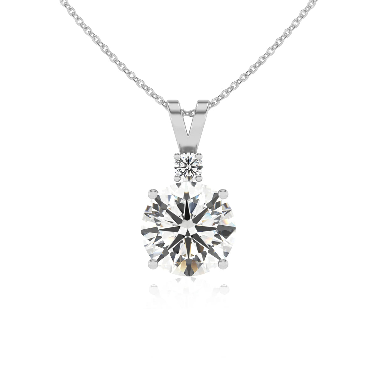 lab grown moissanite round solitaire v-bale necklaces in platinum 