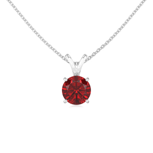 lab grown ruby round solitaire v-bale necklaces in sterling silver 