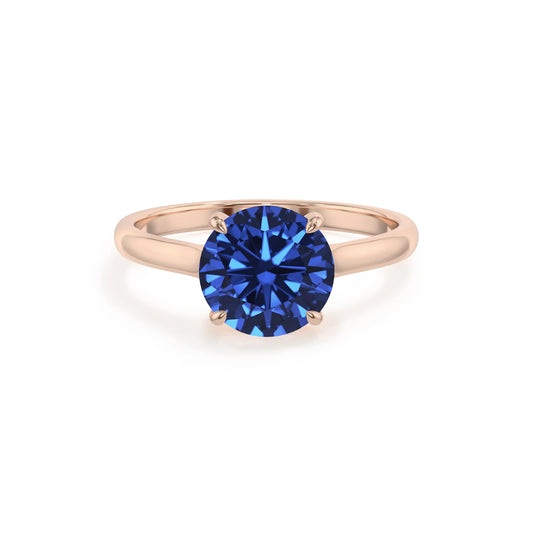 lab grown blue-sapphire round solitaire rings in rose gold 