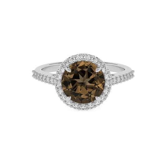natural smoky-quartz round solitaire rings in white gold 