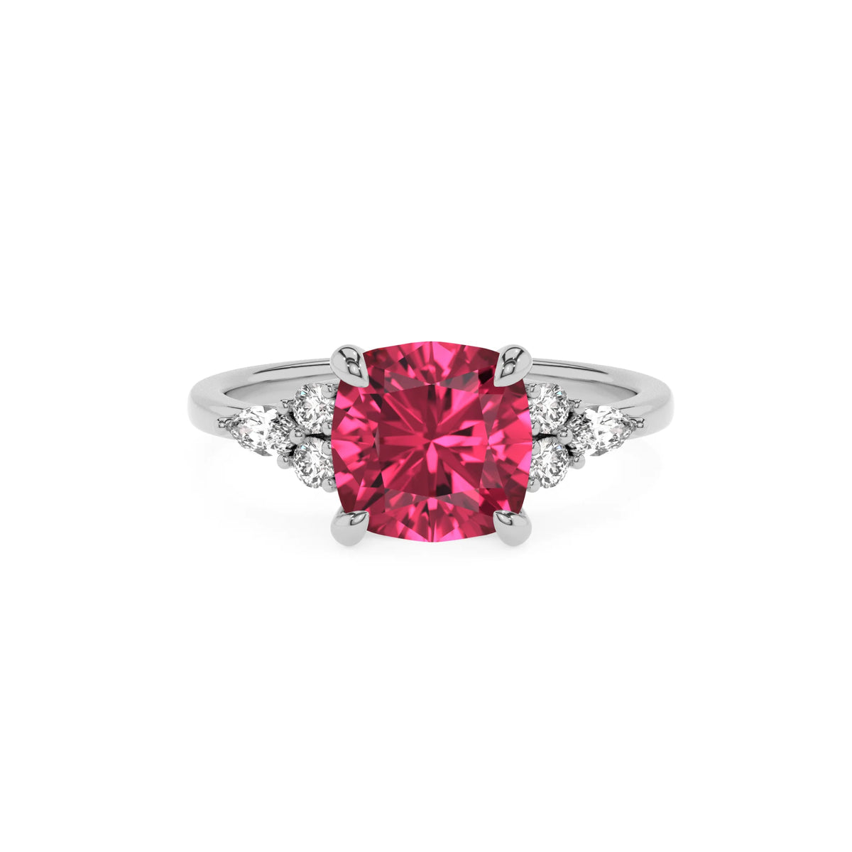 lab grown pink-tourmaline cushion solitaire rings in white gold 
