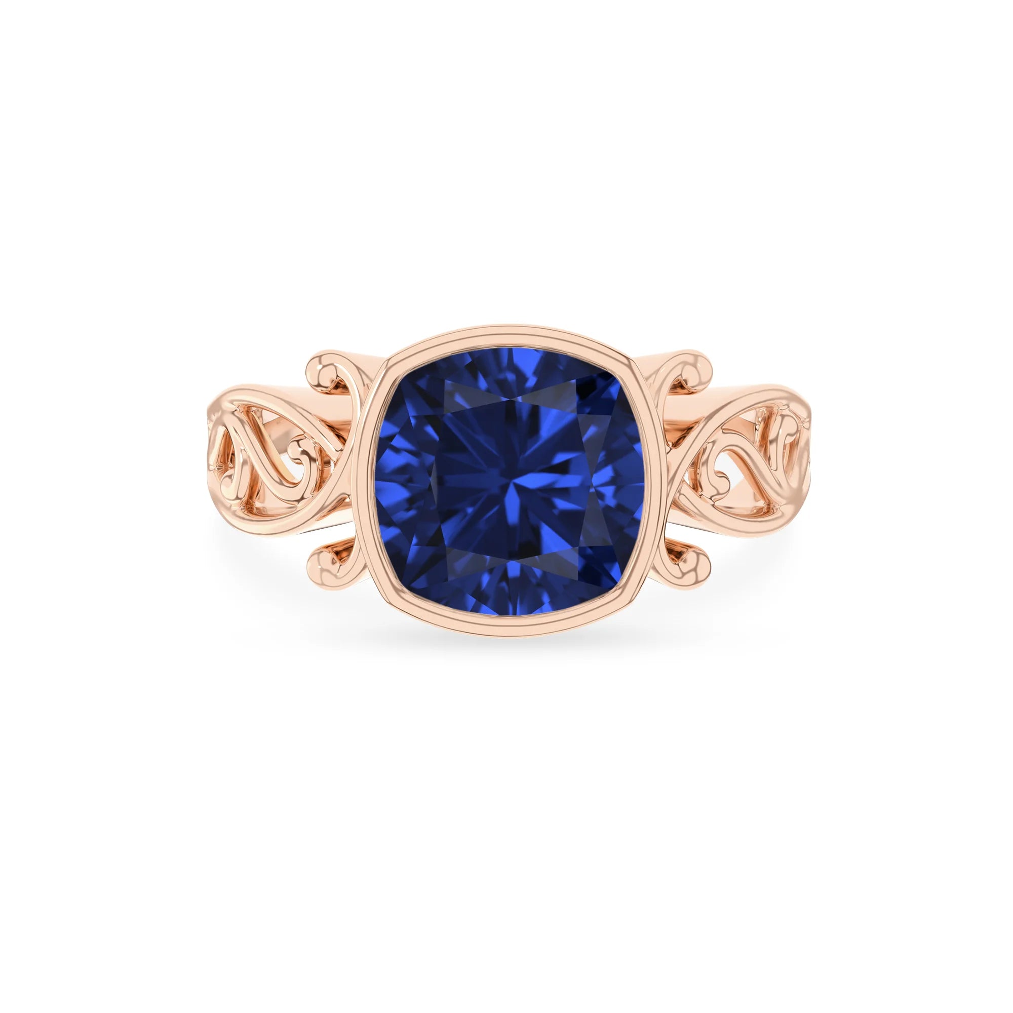 lab grown blue-sapphire cushion solitaire rings in rose gold 