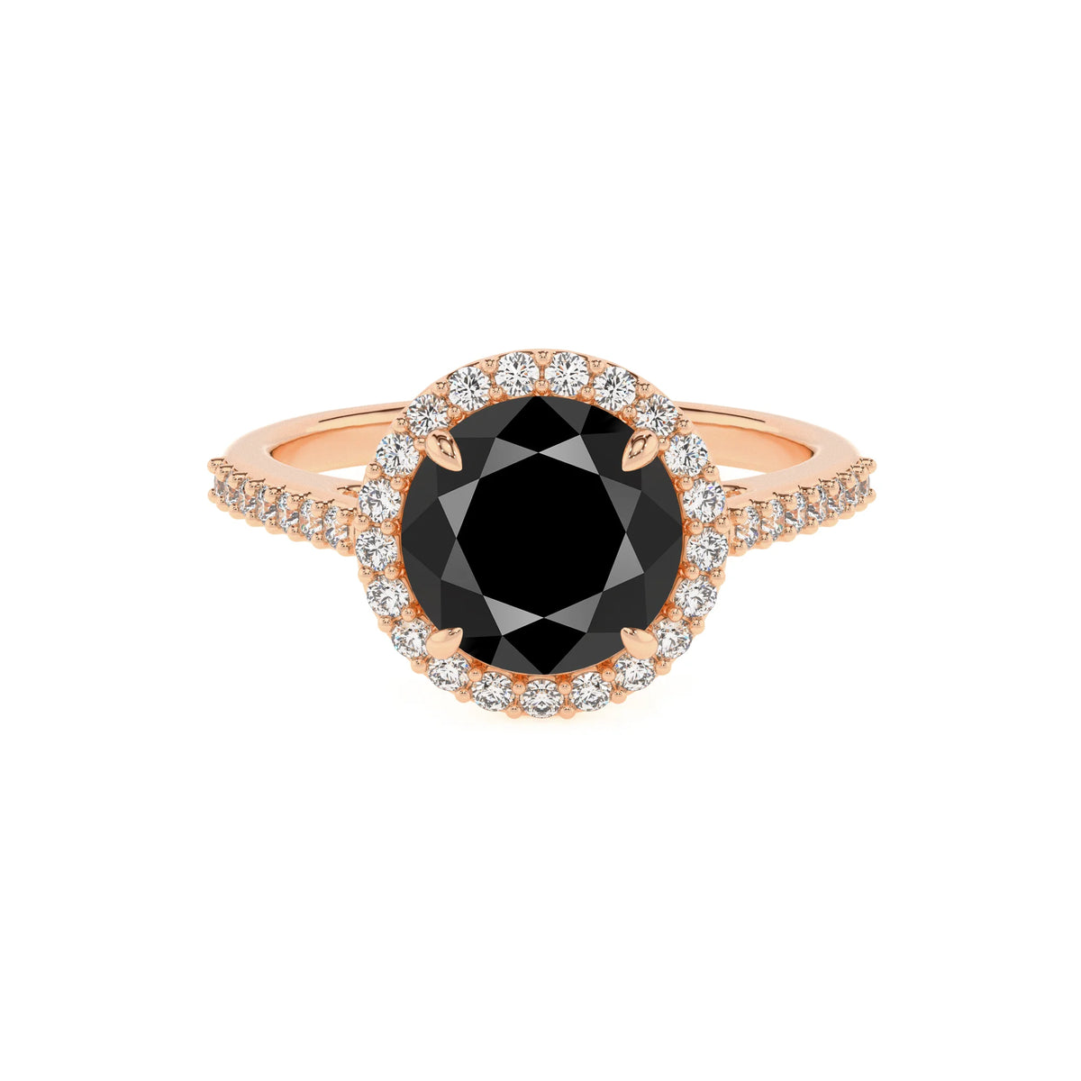 natural black-onyx round solitaire rings in rose gold 