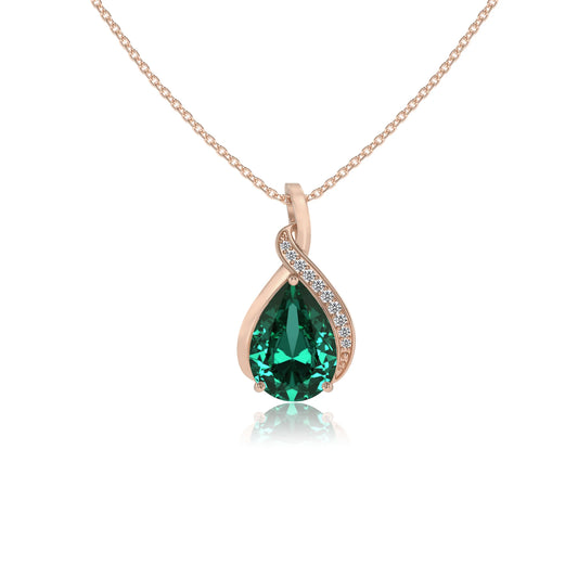 lab grown emerald pear solitaire necklaces in rose gold 