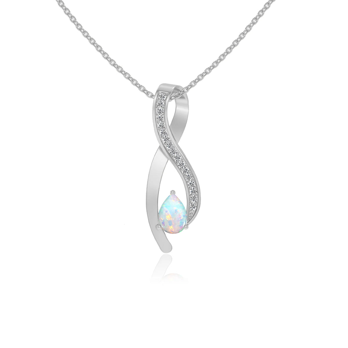 lab grown opal pear solitaire necklaces in white gold 