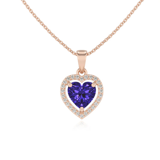 lab grown tanzanite heart solitaire necklaces in rose gold 