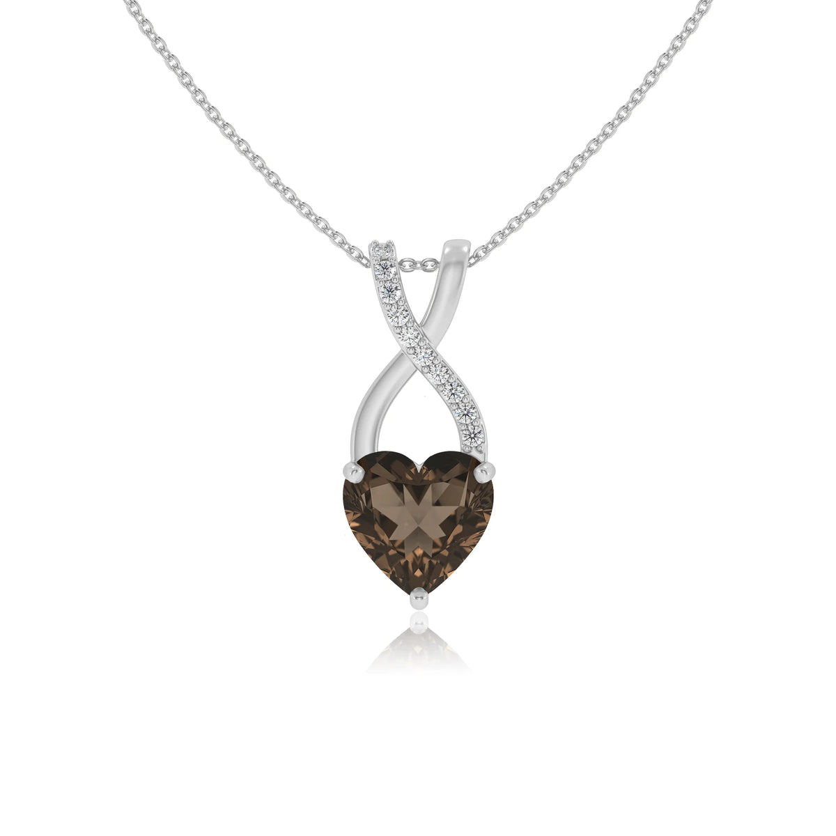 natural smoky-quartz heart solitaire necklaces in white gold 