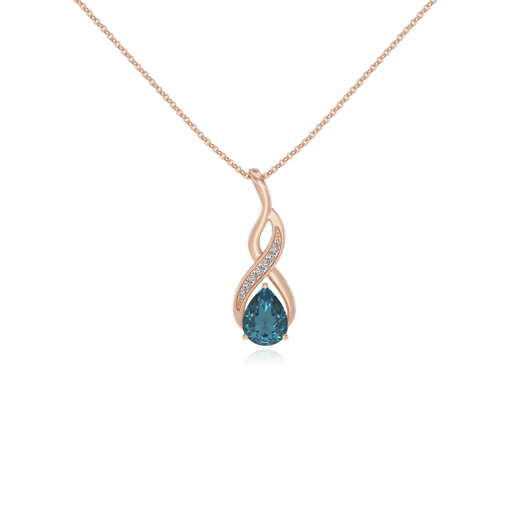 natural london-blue-topaz pear solitaire necklaces in rose gold 