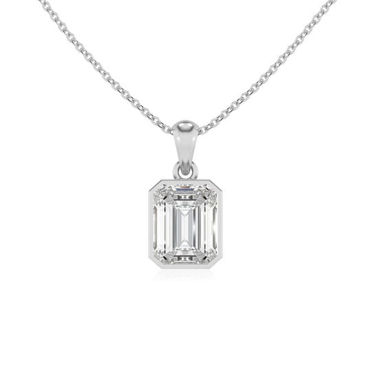 lab grown moissanite emerald cut solitaire necklaces in sterling silver 